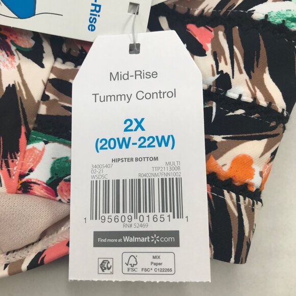 Time And Tru Women's 2X 20W-22W Mid Rise Tummy Control Swim Bottoms Brown New - Picture 5 of 11